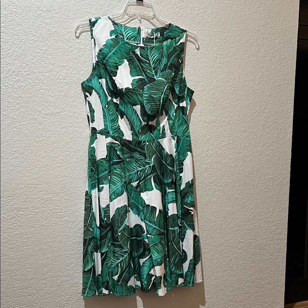Grace Karin Green Leaf Print Midi Dress; Size XL